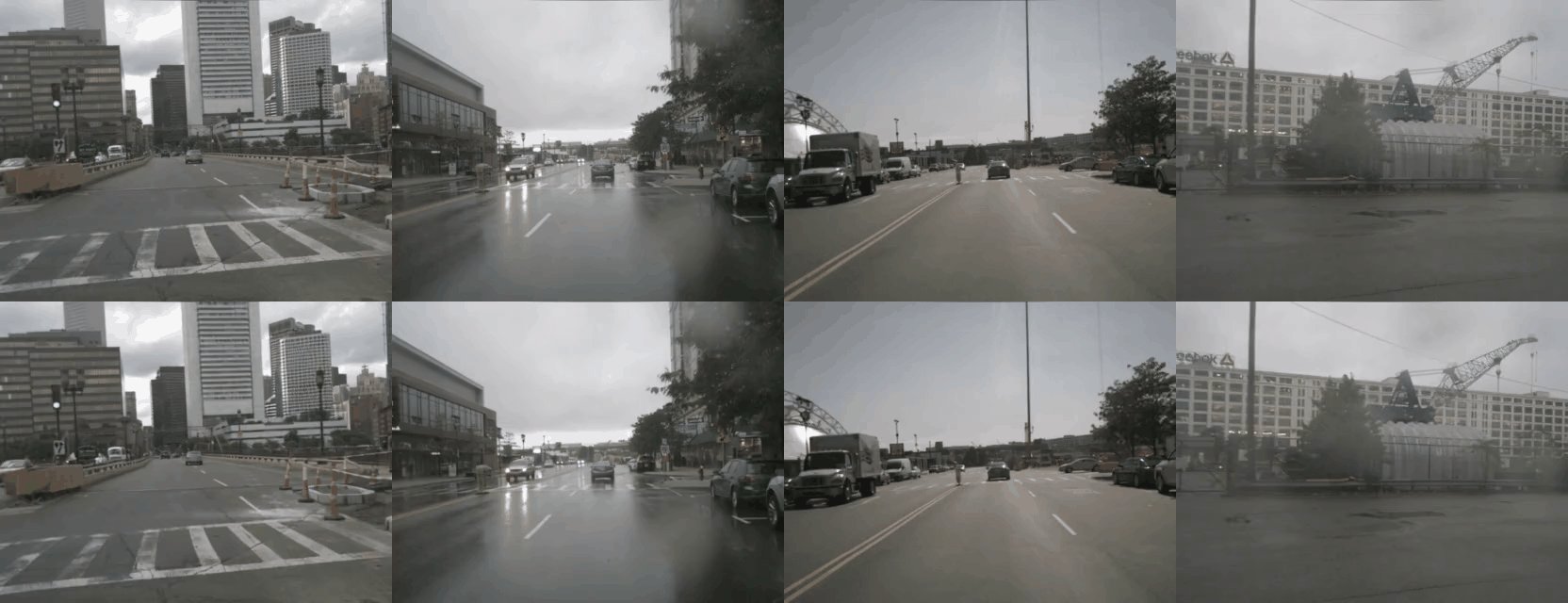 Top row ground-truth driving videos and bottom row generated driving videos comparison